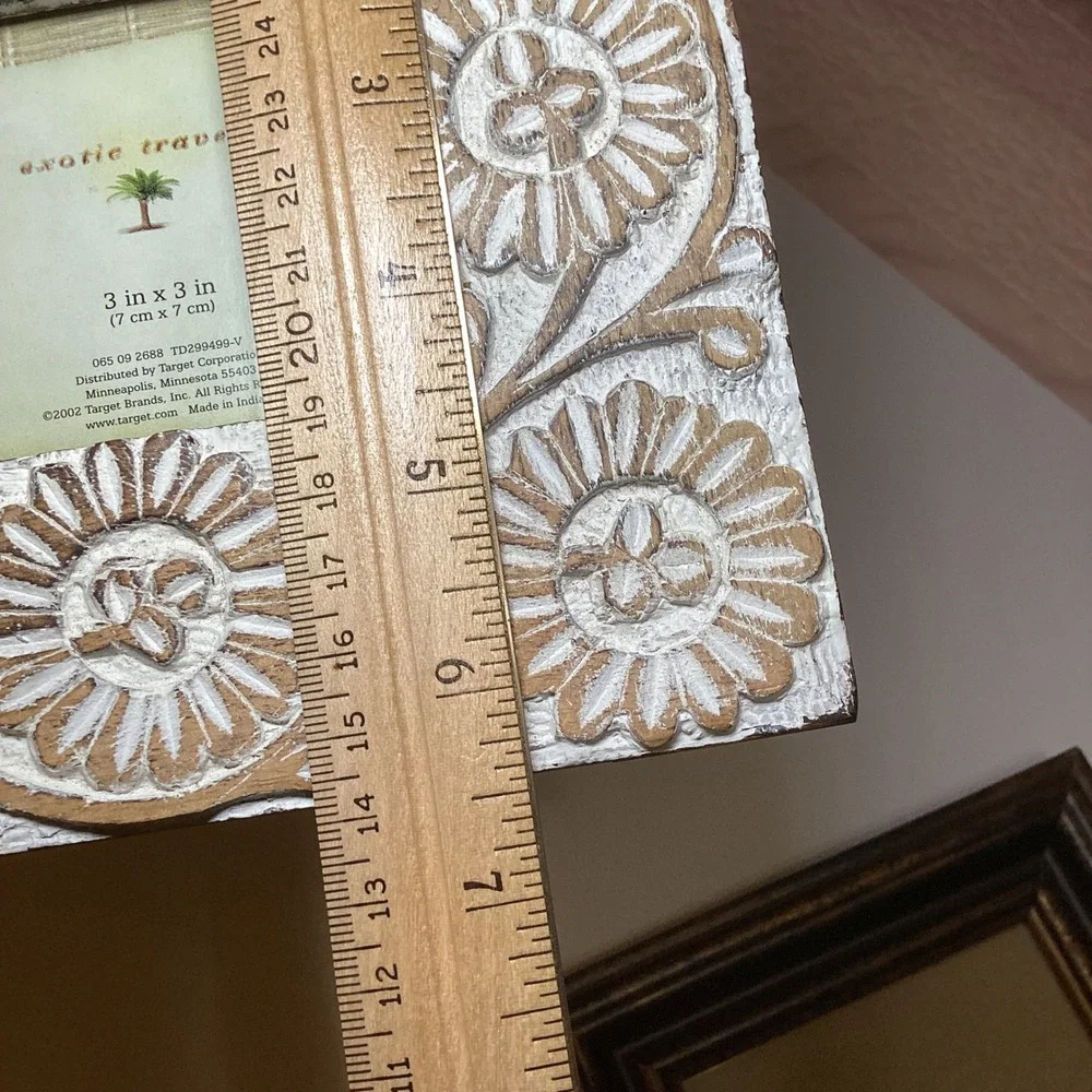 Target Exotic Travels Hand Carved Wood Floral 3x3 Picture Frame White Wash